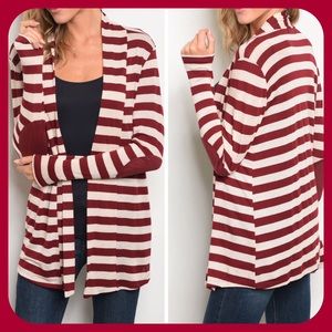 Cream Burgundy Stripes Cardigan